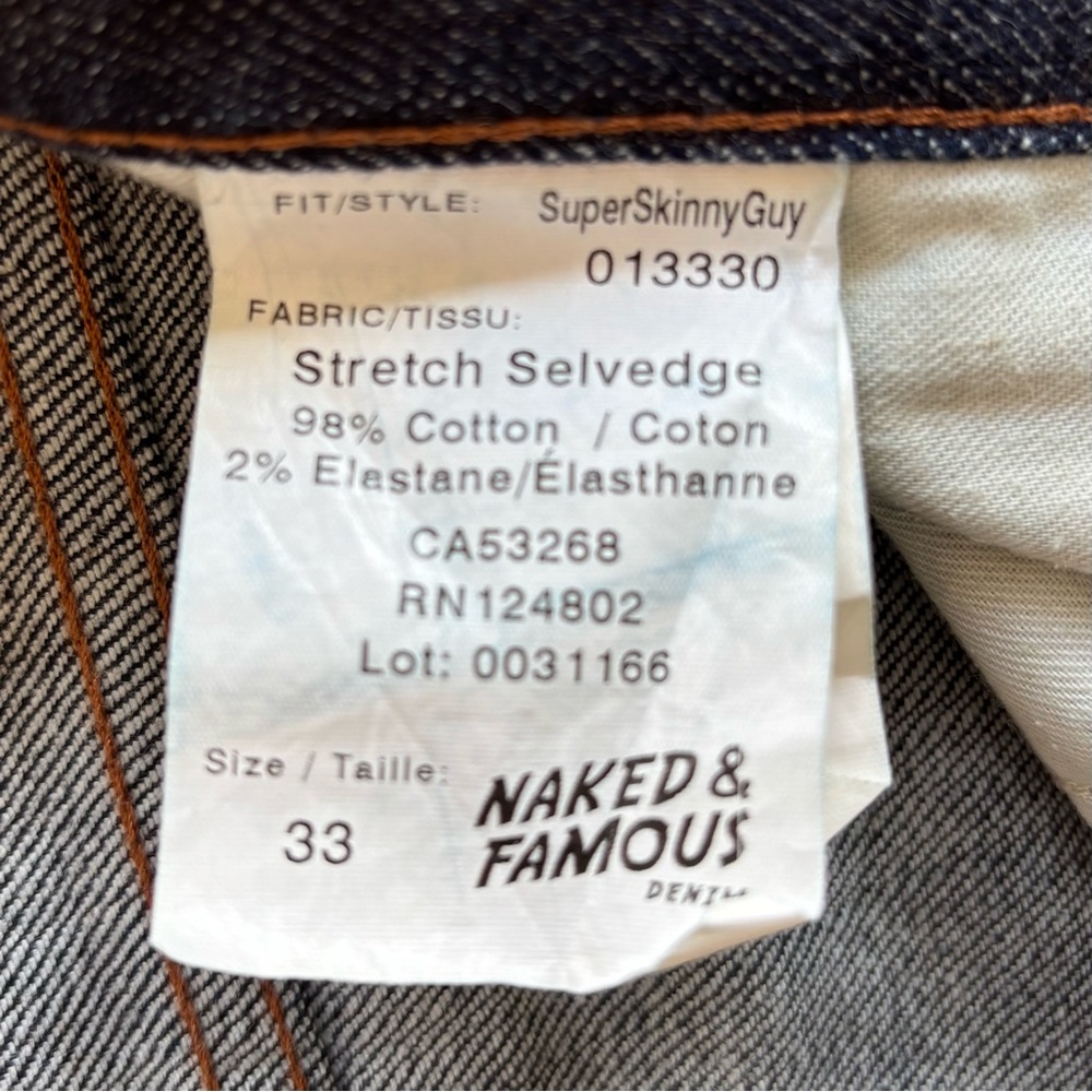 Naked & Famous Men's Jeans SuperSkinny Guy - Stretch Selvedge TAG SZ 33  NWOT - Picture 13 of 16